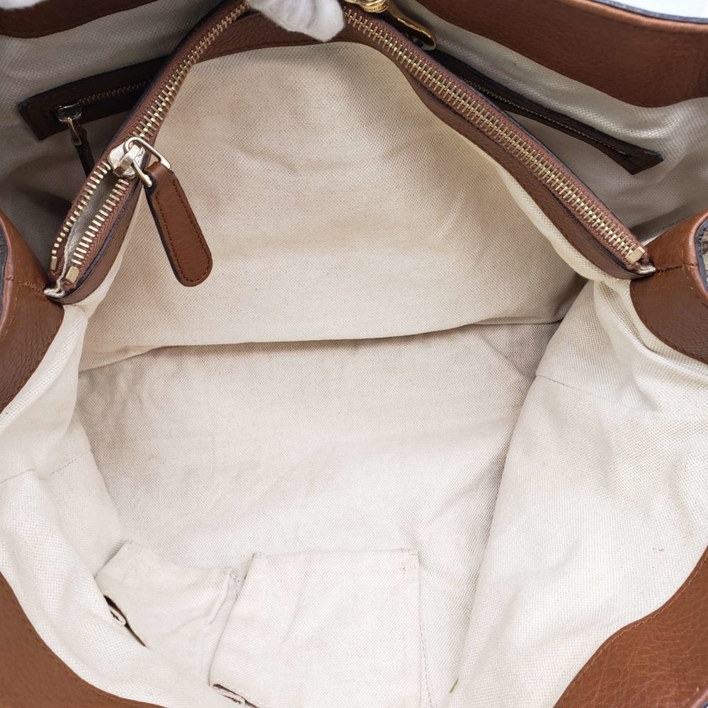 100% Authentic Gucci Leather Canvas Brown Tote Bag - Picture 12 of 16
